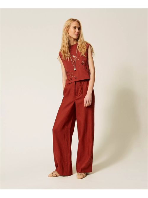 T-shirt con ricamo sangallo